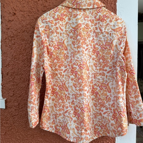 Women’s Orange and Pink Paisly Button Down Shirt Villager Liz Claiborne Size 12 - Picture 3 of 4